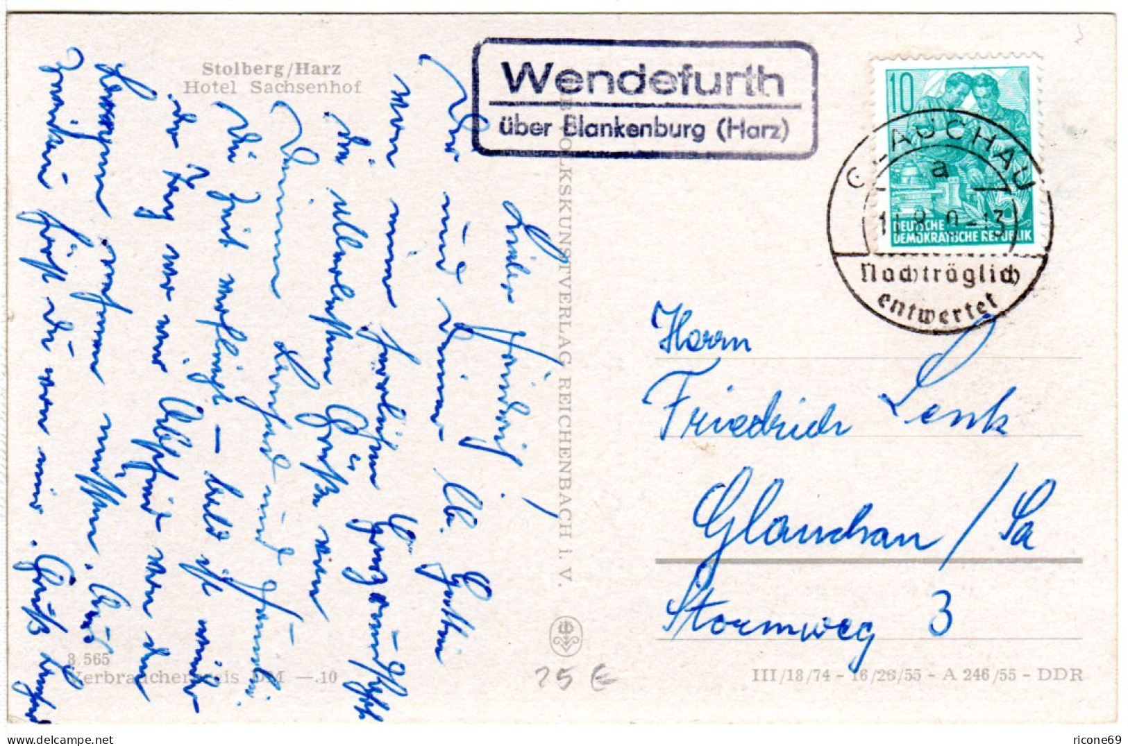1959, Landpost Stpl. WENDEFURTH über Blankenburg Auf AK M. 10 Pf. - Briefe U. Dokumente