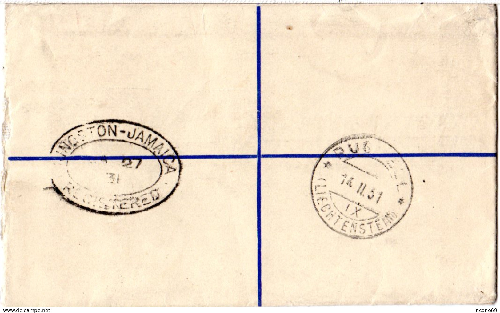 Trinidad 1931, 1/2+1d Zusatzfr. Auf 2d Reko-Ganzsache Nach Ruggell Liechtenstein - Autres - Amérique