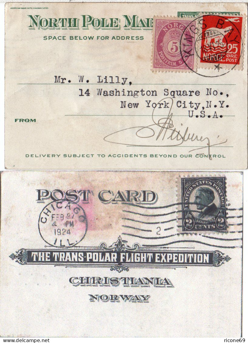 Norwegen 1925, US North Pole Mail Karte V. Chicago, Zurück V. KINGS BAY - Otros & Sin Clasificación