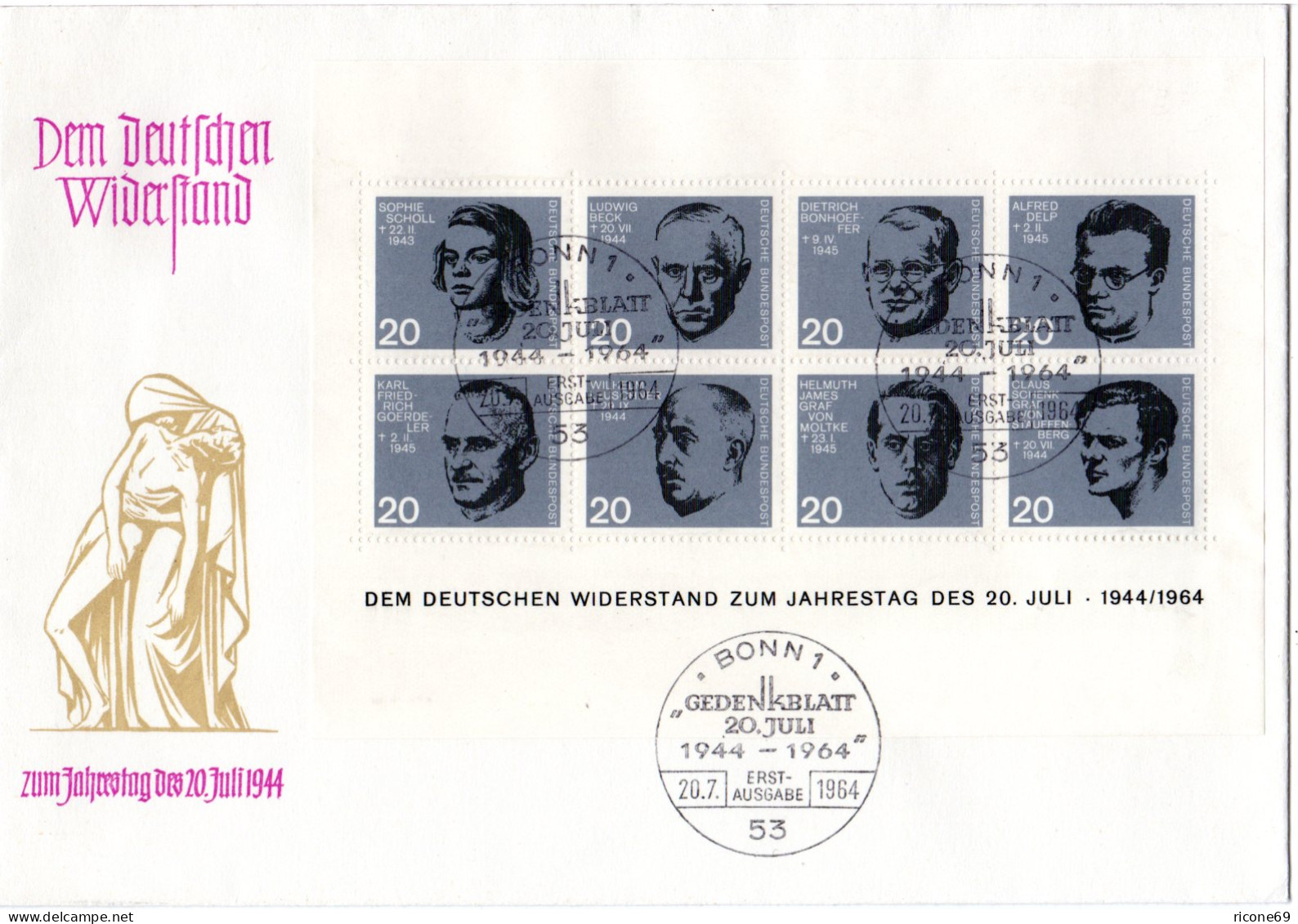 BRD Block 3, Widerstandsblock Auf Schönem FDC V. Bonn. - 1948-1960