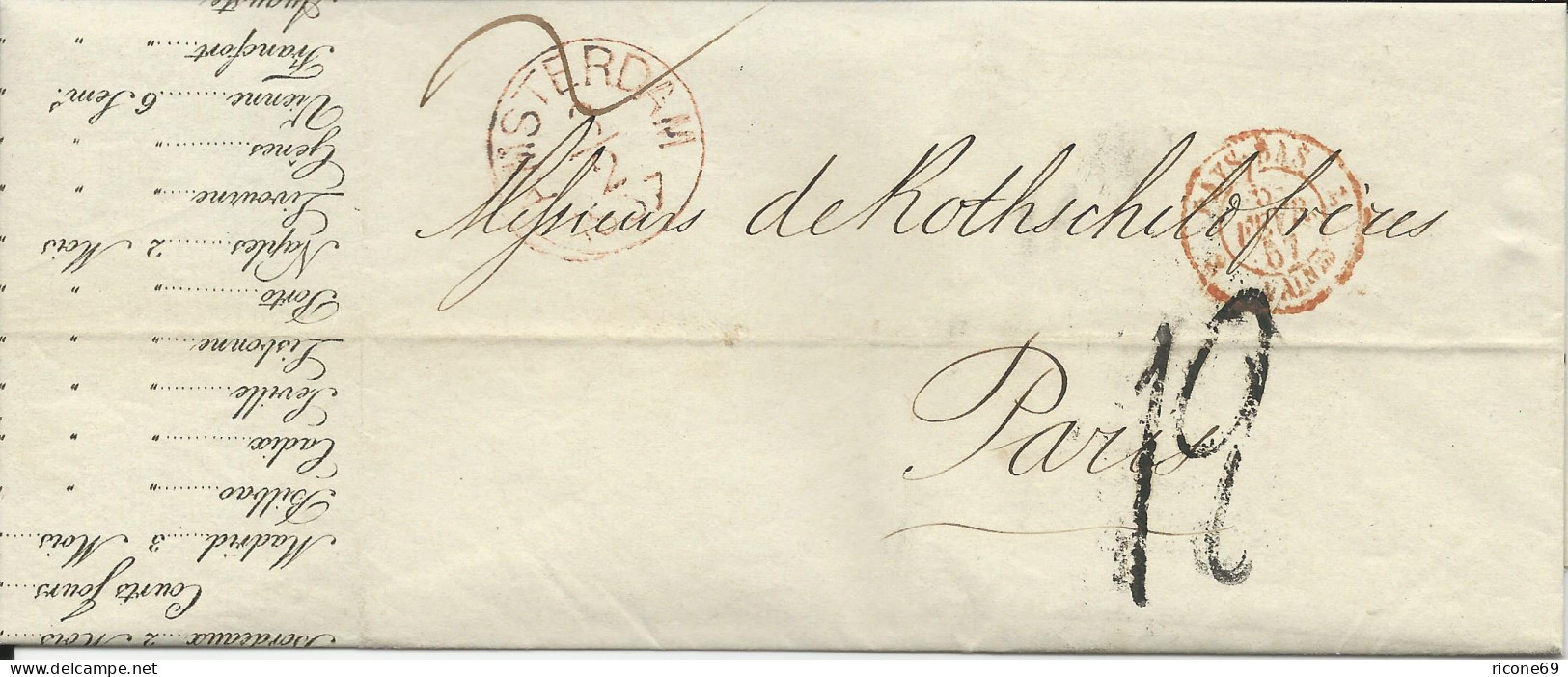 NL 1857, Porto Brief M. Gerduckten Wechselkursen V. Amsterdam N. Frankreich.   - Otros & Sin Clasificación