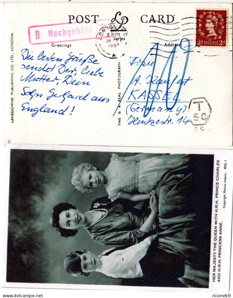 GB 1957, 2d On Royal Family Postcard From London With German Postage Due - Other & Unclassified