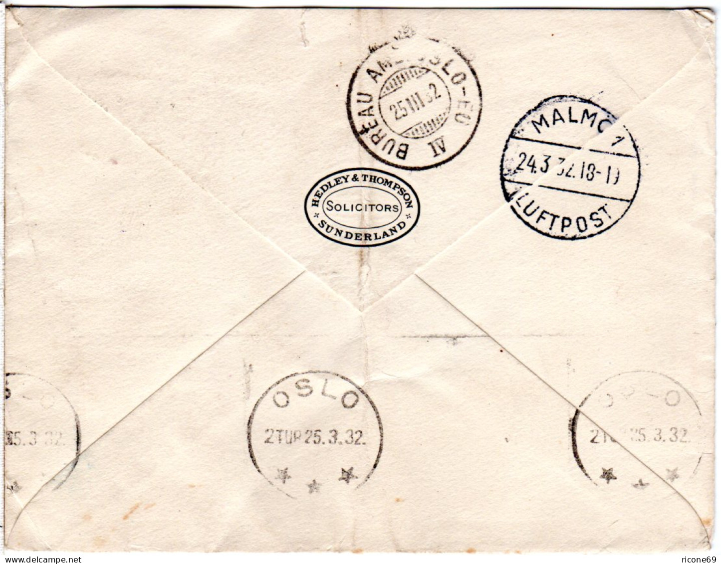 GB 1932, Pair 2d On Air Mail Cover From Sunderland Via Sweden To Norway - Other & Unclassified