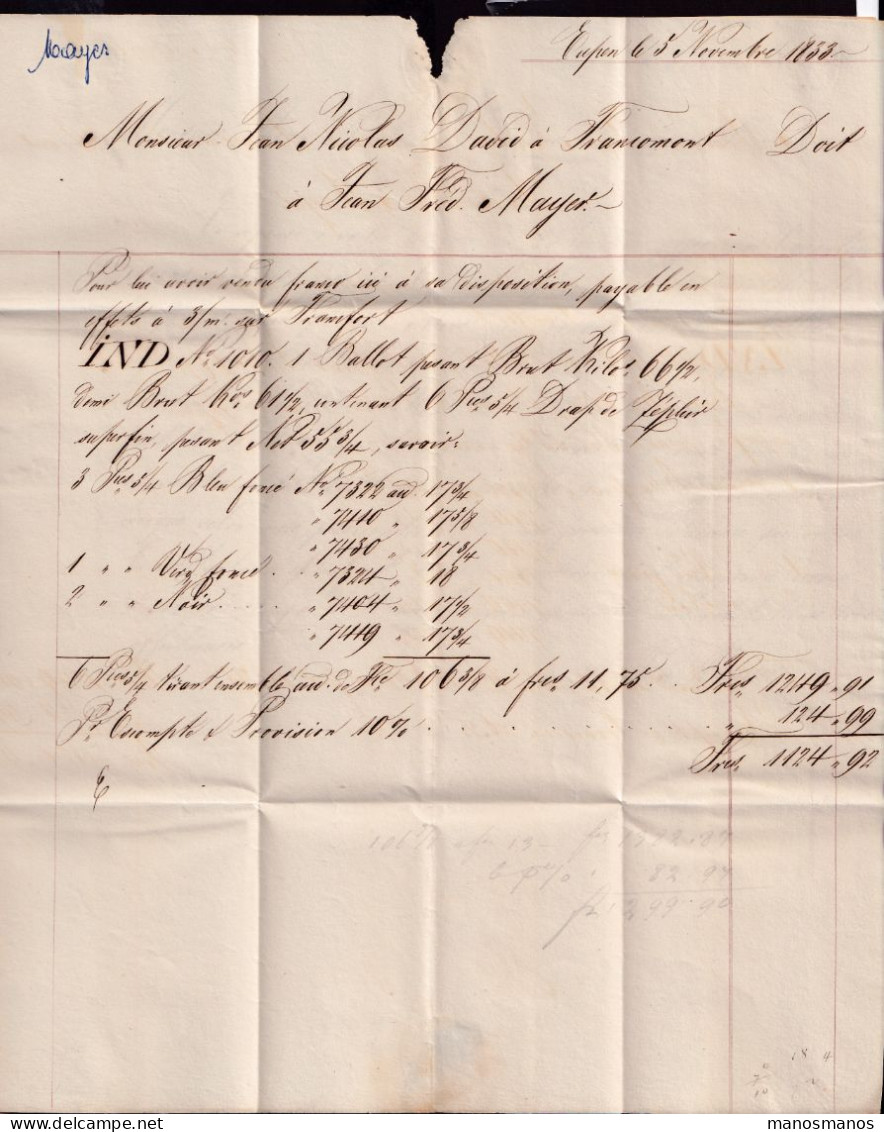 DDFF 760 -- CANTONS DE L'EST - Lettre Précurseur Linéaire EUPEN 6 NOV. 1833 Vers FRANCOMONT - Signée Mayer - 1830-1849 (Belgio Indipendente)