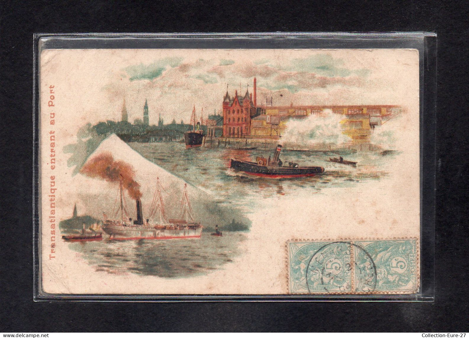 (23/04/24) THEME BATEAUX-CPA TRANSATLANTIQUE ENTRANT AU PORT - LITHOGRAPHIE - Steamers