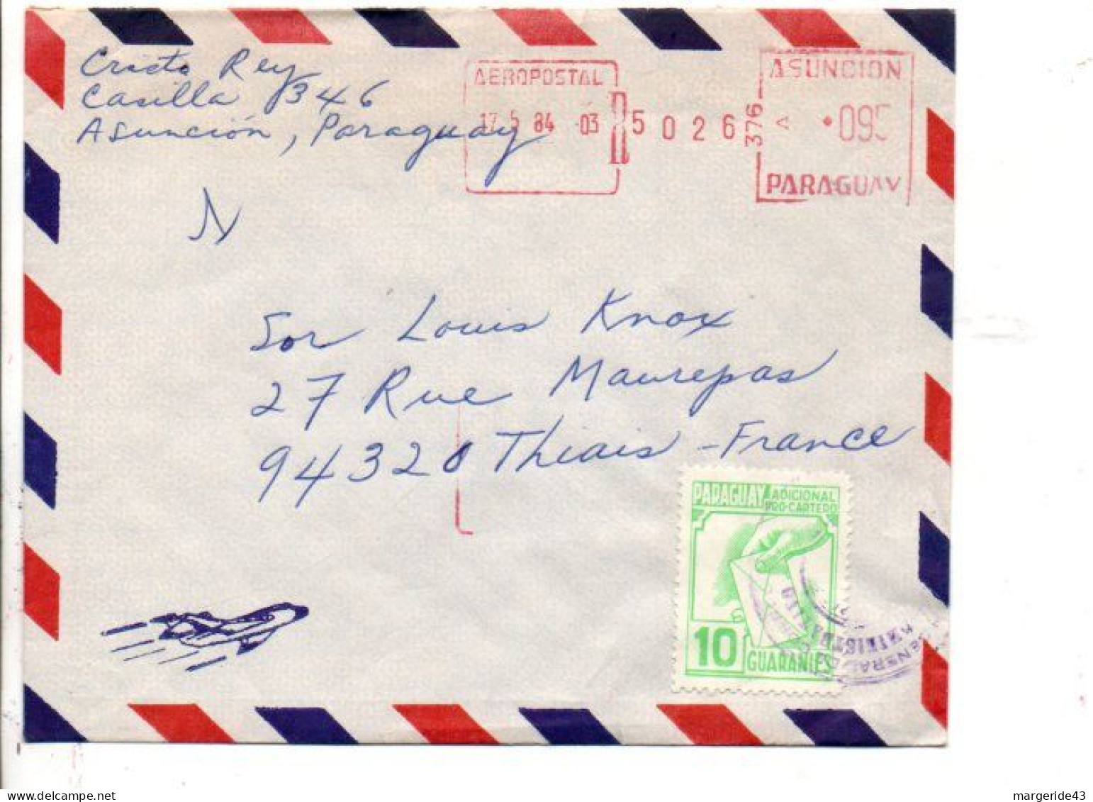 PARAGUAY LETTRE DE ASUNCION POUR LA FRANCE 1984 - Paraguay