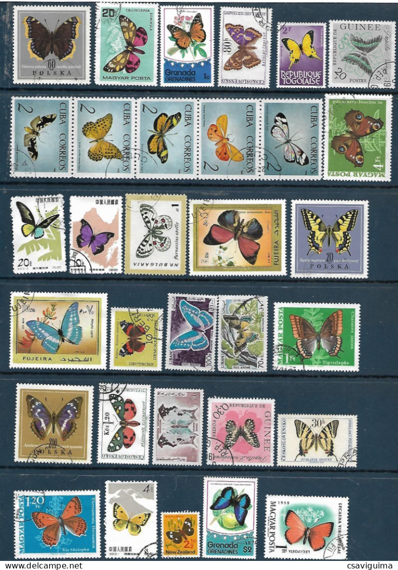 Butterflies: Set 32 Stamps, Used, Hinged (#001) - Mariposas