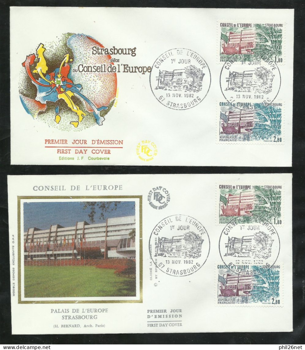 4  FDC Lettres Illustrées Premier Jour Strabourg Le  13/11/82  Service N°  73 Et 74 Conseil De L'Europe B/TB Soldé ! ! ! - 1980-1989