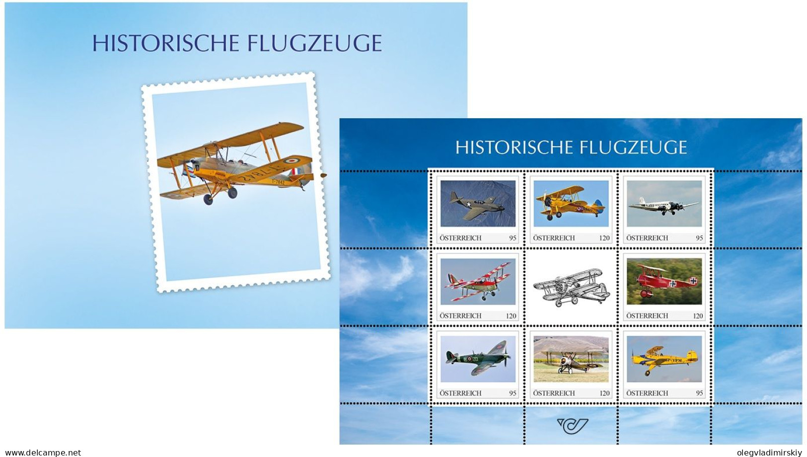 Austria Österreich 2023 History Of Austrian Aviation Airplanes Special Stamp Edition Set With Label In Block In Booklet - Blocks & Sheetlets & Panes