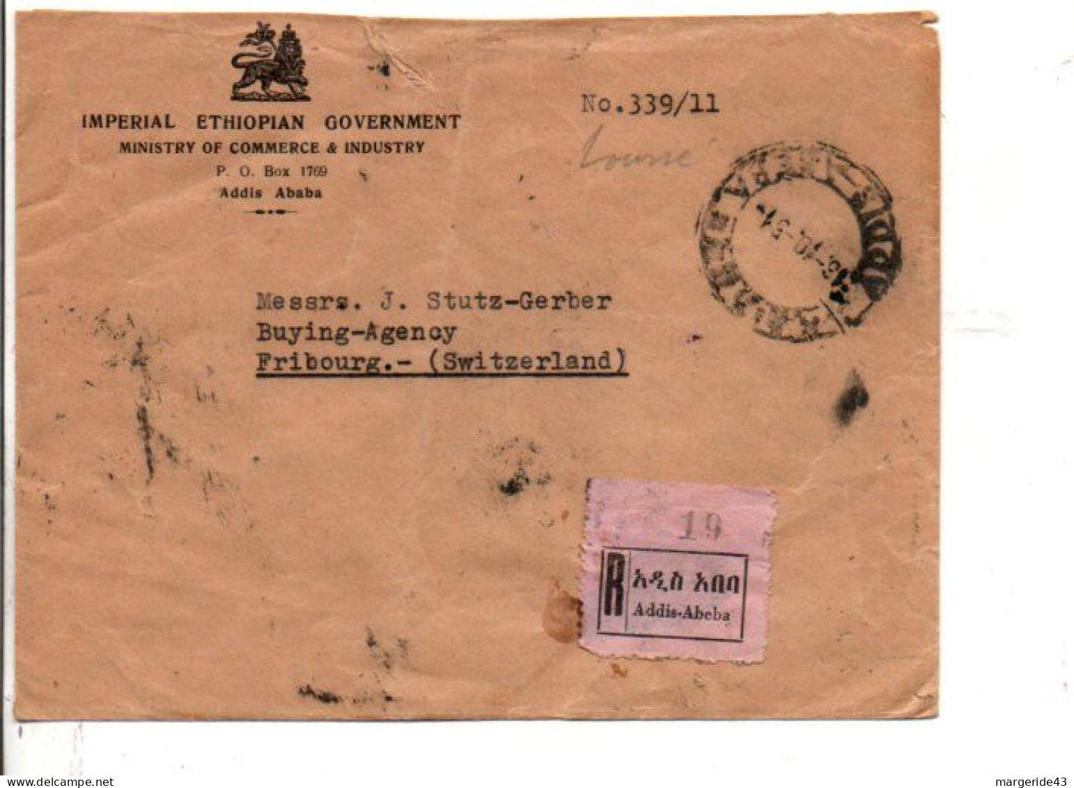 ETHIOPÏE AFFRANCHISSEMENT COMPOSE SUR LETTRE RECOMMANDEE POUR LA SUISSE 1951 - Ethiopië