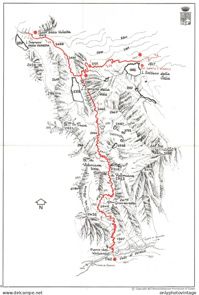 Passo Della Valletta, Piano Velasco, Mappa Sentieri Alpini Provincia Cuneo - Carte Geographique