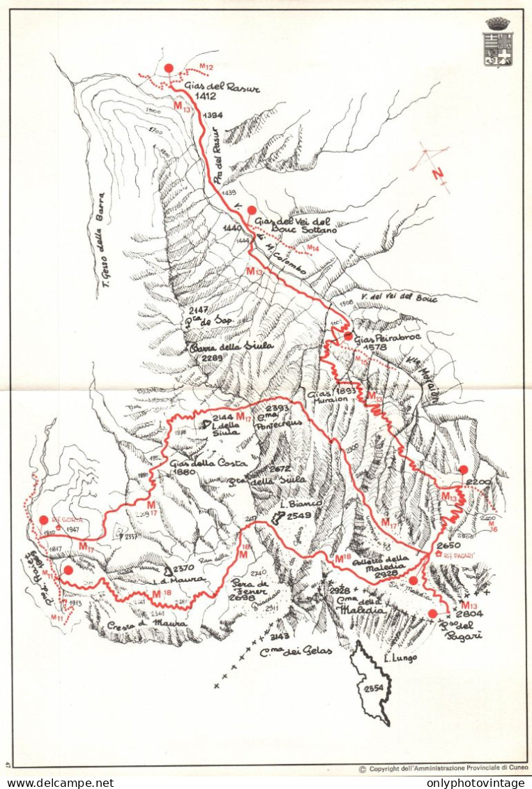 Rifugio Pagari, Piano Del Praiet, Cartina Sentieri Alpini Provincia Cuneo - Cartes Géographiques