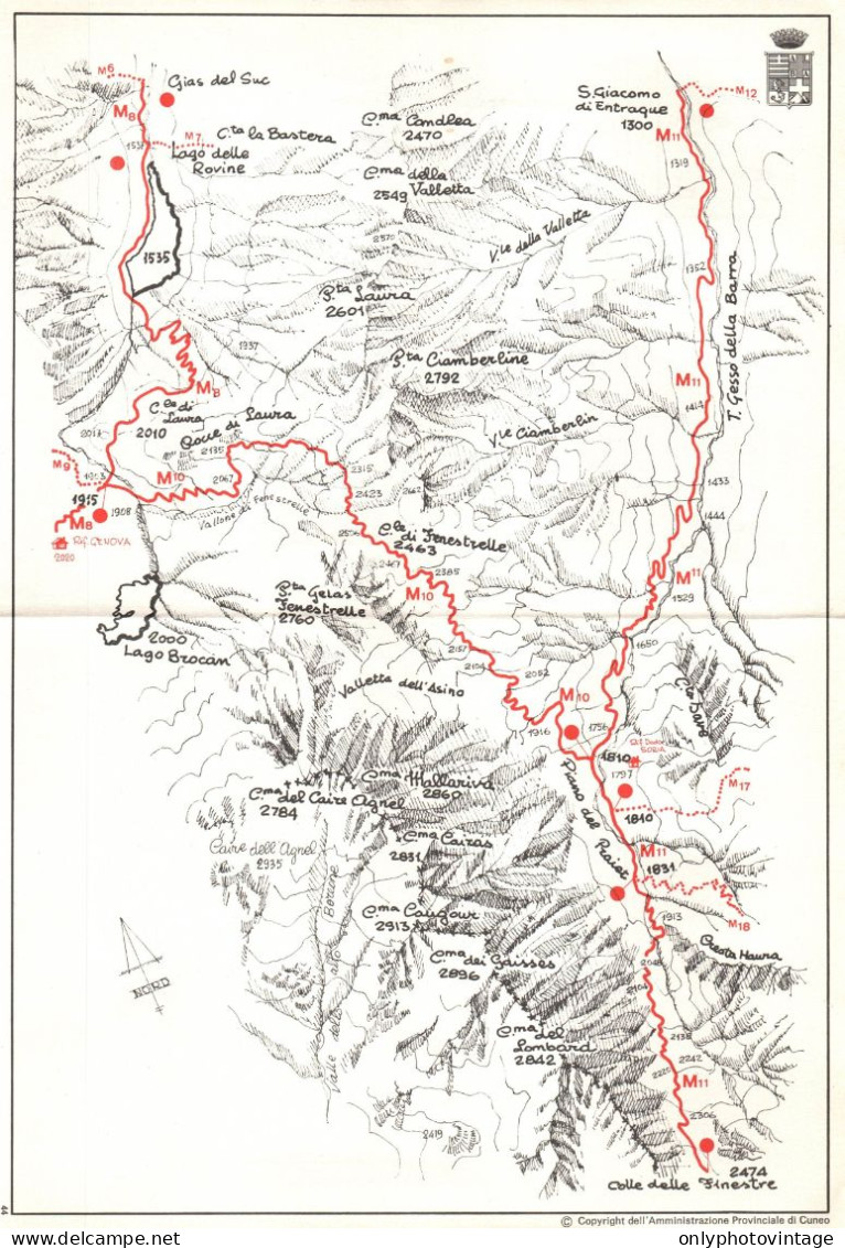 San Giacomo Di Entracque, Praiet, Cartina Sentieri Alpini Provincia Cuneo - Carte Geographique