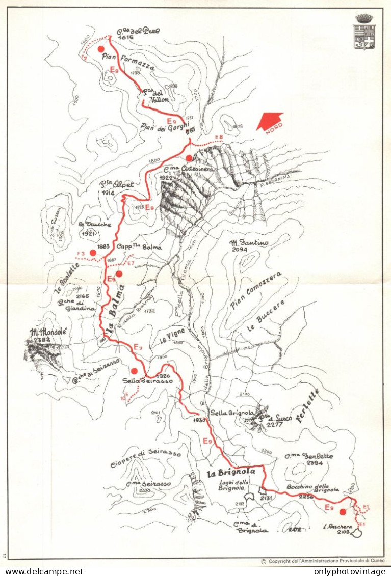 Colle Del Prel, La Brignola, Cartina Sentieri Alpini Provincia Cuneo - Carte Geographique