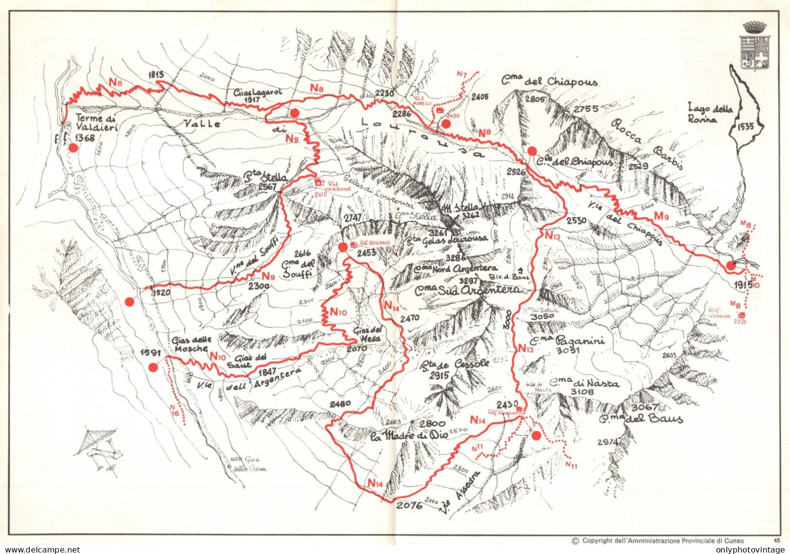 Terme Di Valdieri, Rifugio Genova, Cartina Sentieri Alpini Provincia Cuneo - Carte Geographique