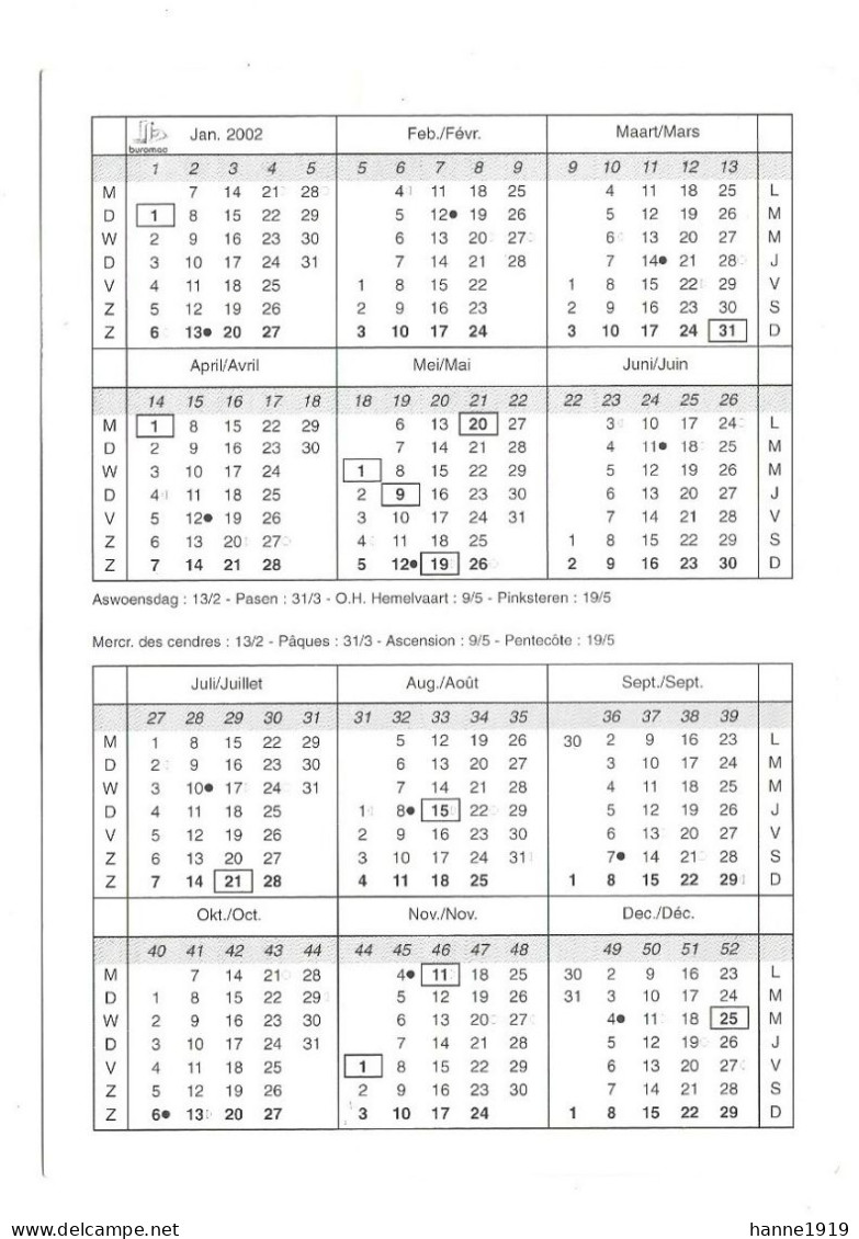 Westerlo Rooiveld Voortkapel Kalender 2002 Calendrier Htje - Kleinformat : 2001-...