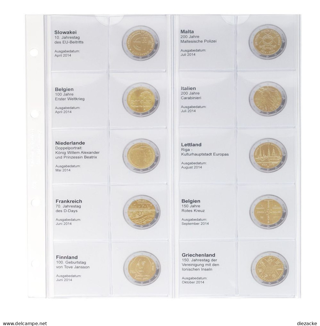 Lindner Vordruckblatt Karat Für 2 Euro-Münzen 1118-13 Neu - Materiale