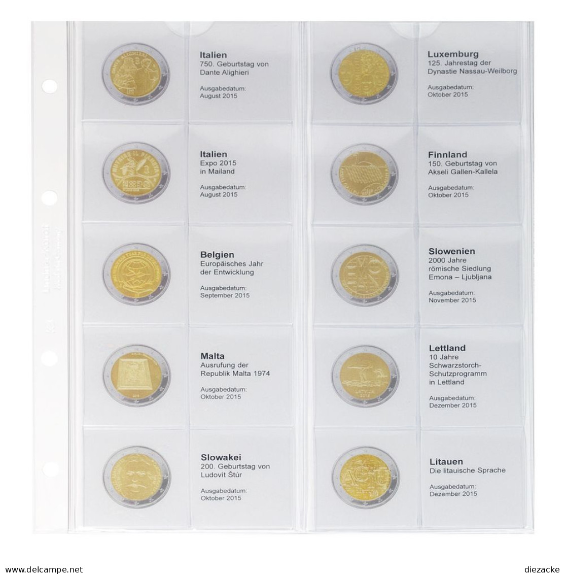Lindner Vordruckblatt Karat Für 2 Euro-Münzen 1118-17 Neu - Matériel