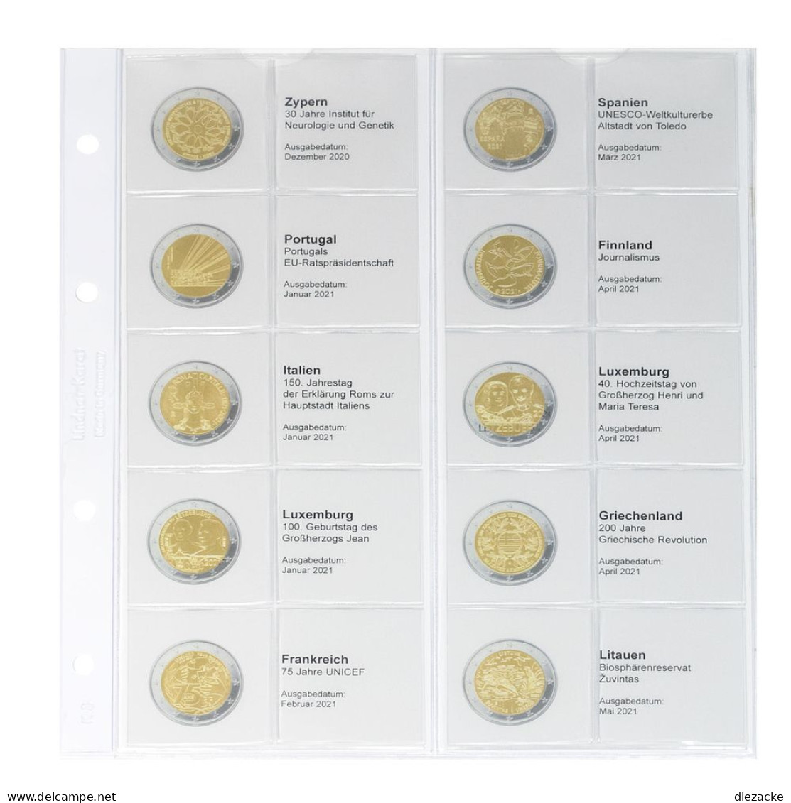 Lindner Vordruckblatt Karat Für 2 Euro-Münzen 1118-31 Neu - Materiale