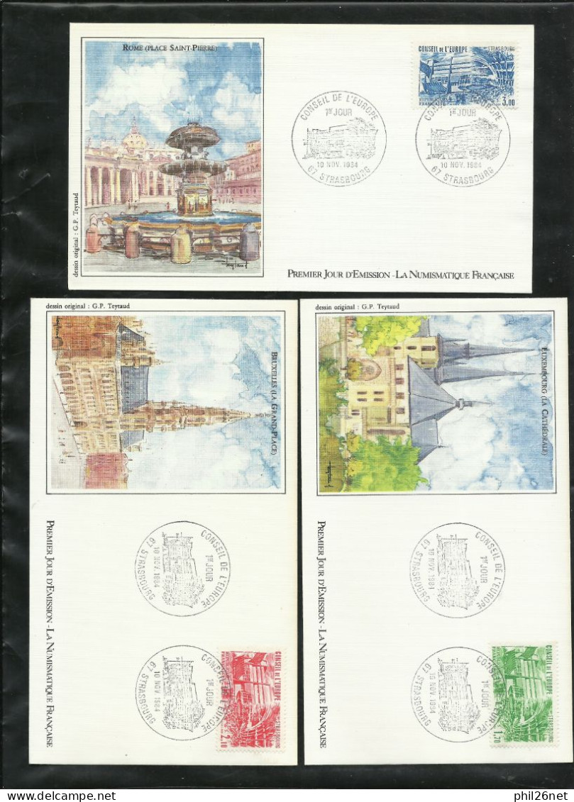 3 FDC Lettres Illustrées Premier Jour Strabourg Le 10/11/1984 Service N°82  à  84  Conseil De L'Europe B/TB   Soldé ! ! - 1980-1989