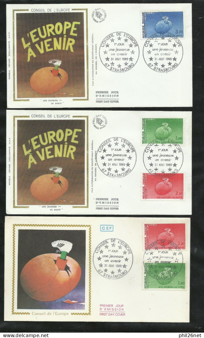 3 FDC Lettres Illustrées Premier Jour Strabourg Le 31/08/1985 Service N°85  à  87  Conseil De L'Europe B/TB   Soldé ! ! - 1980-1989