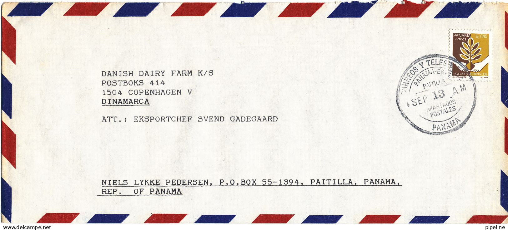 Panama Air Mail Cover Sent To Denmark 13-9-1987 ?? Single Stamp - Panama