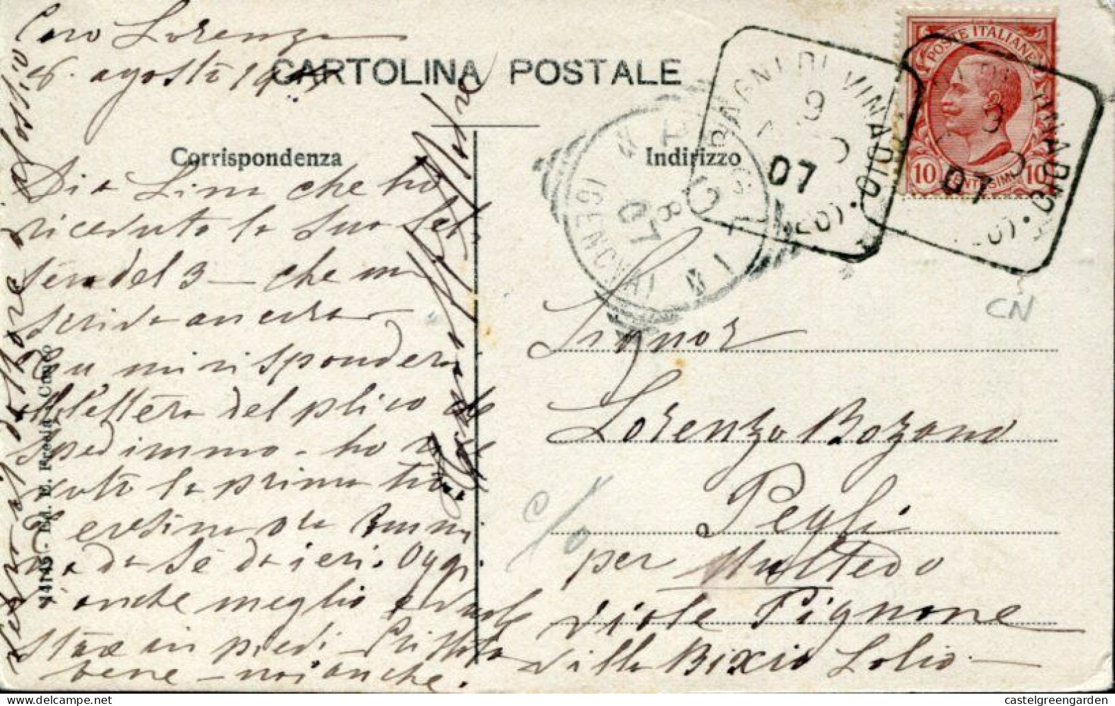 X0189 Italia,circuled Card With Ottogonal Postmark 1907 Bagni Di Vinadio (Cuneo) - Andere & Zonder Classificatie