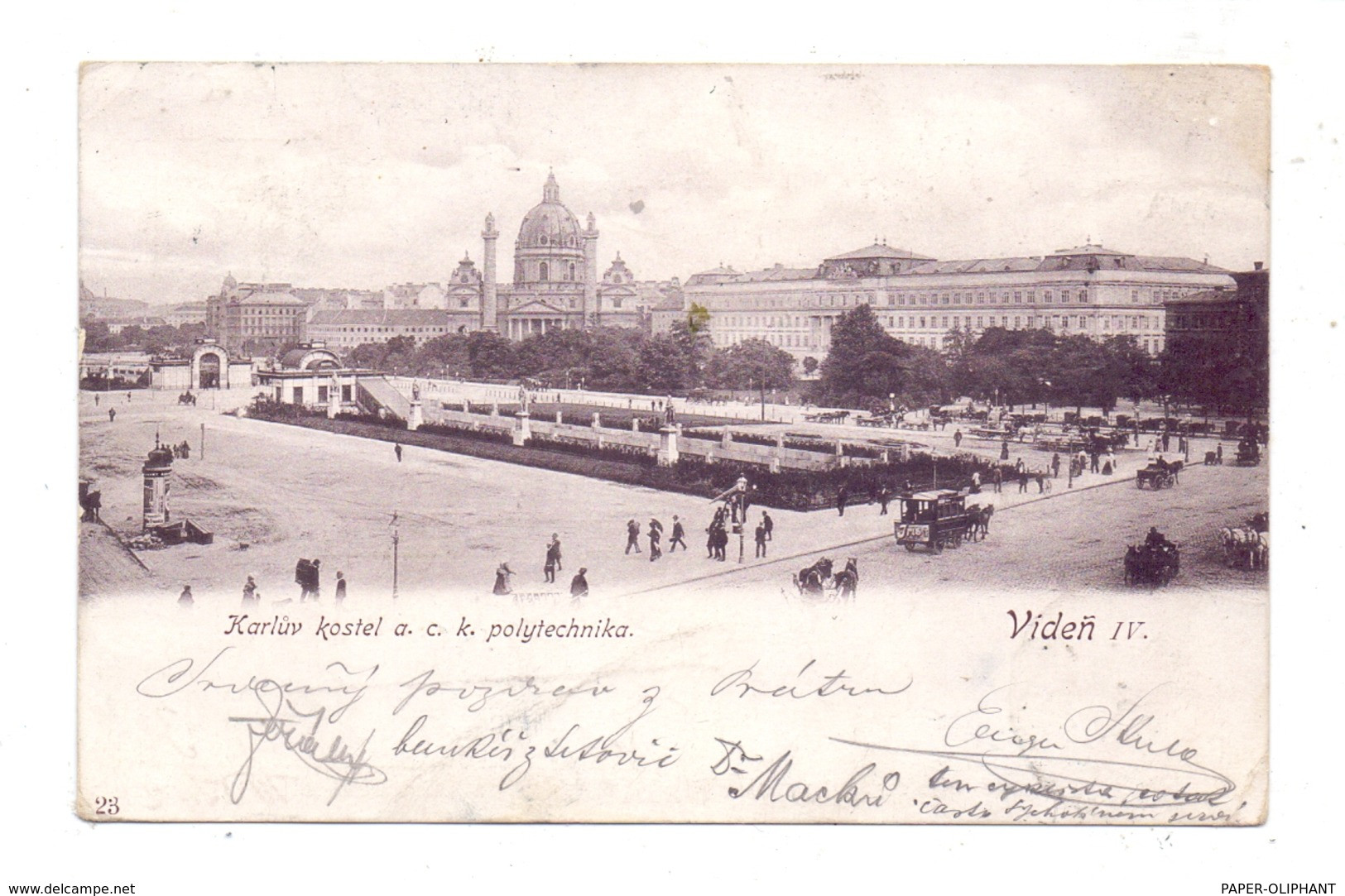 A 1000 WIEN / VIDEN, Karlskirche & Polytechnikum, 1901, Belebte Szene - Wien Mitte