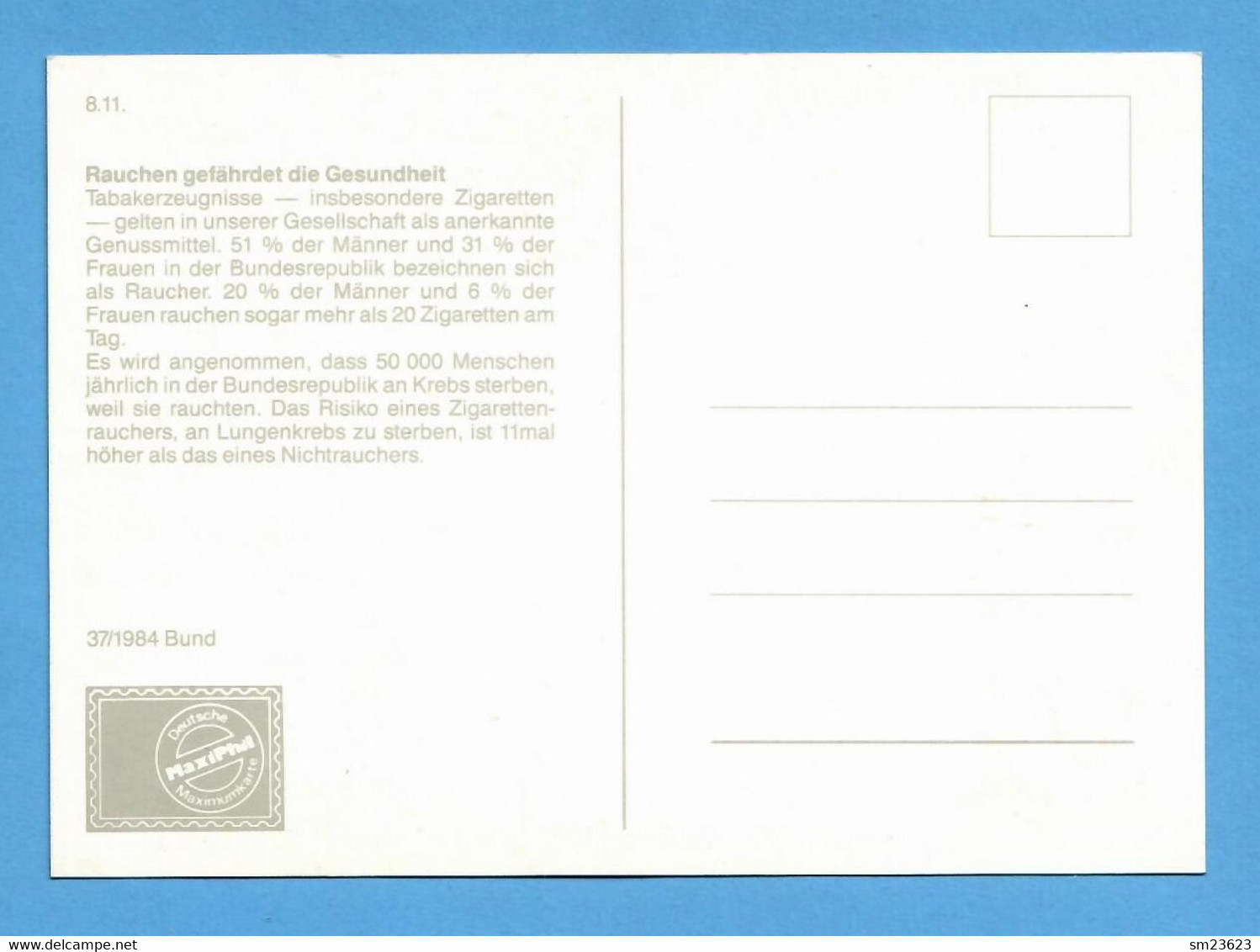 BRD 1984  Mi.Nr. 1232 ,  Anti-Raucher-Kampagne - Maximum Card - Erstausgabetag Bonn 08.11.1984 - 1981-2000