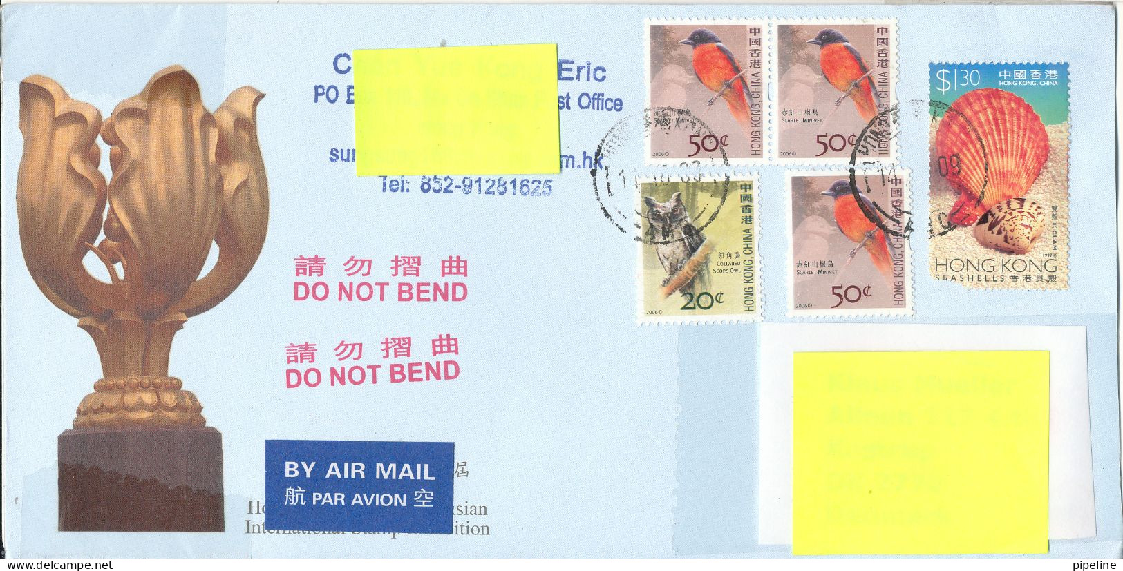 Hong Kong Cover Sent Air Mail To Denmark 14-10-2009 With Topic Stamps 1 Of The Stamps Is Damaged - Cartas & Documentos