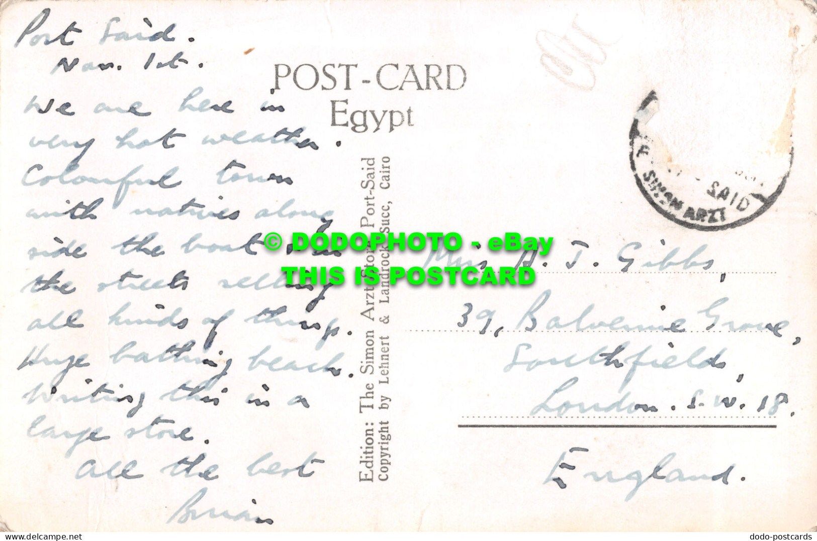 R477358 Port Said. Harbour And Suez Canal Co Office. Simon Arzt Store. Lehnert A - Welt