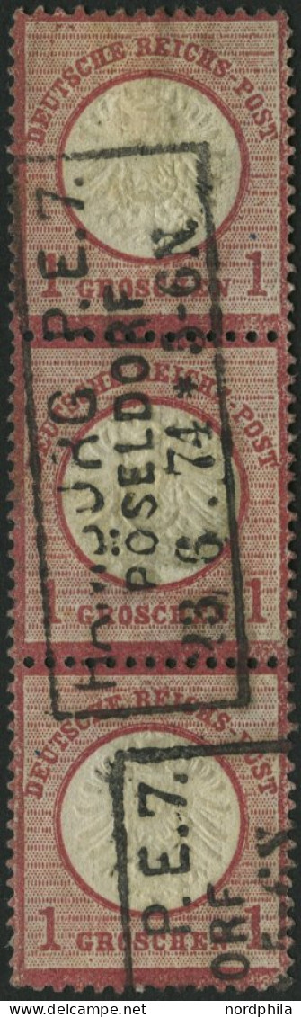 Dt. Reich 19 O, 1872, 1 Gr. Rotkarmin Im Waagerechten Dreierstreifen, R3 HAMBURG P.E. 7. PÖSELDORF, Pracht, Fotobefund B - Usati