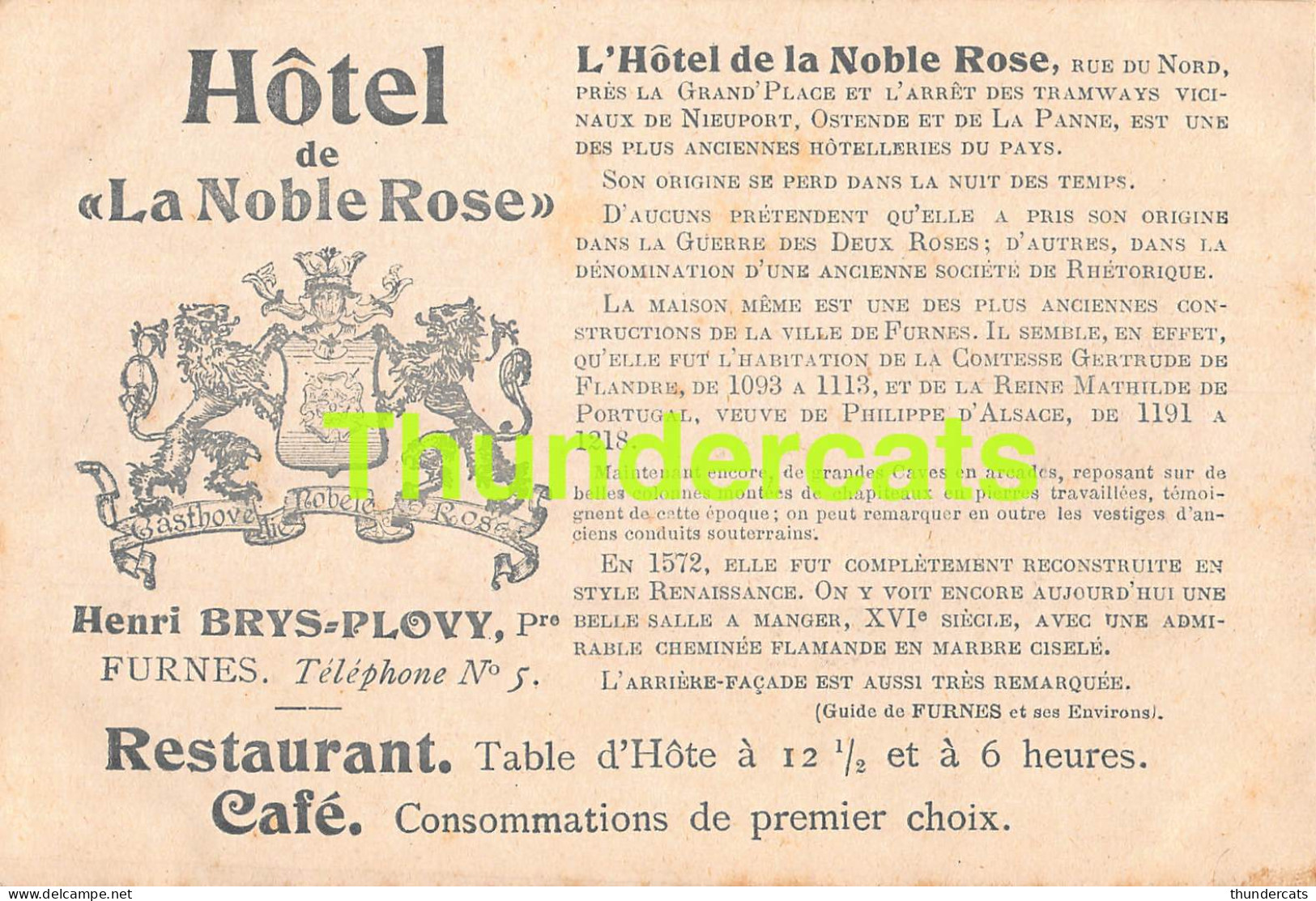 CPA VEURNE FURNES HOTEL DE LA NOBLE ROSE HENRI BRYS PLOVY RESTAURANT CAFE  - Veurne