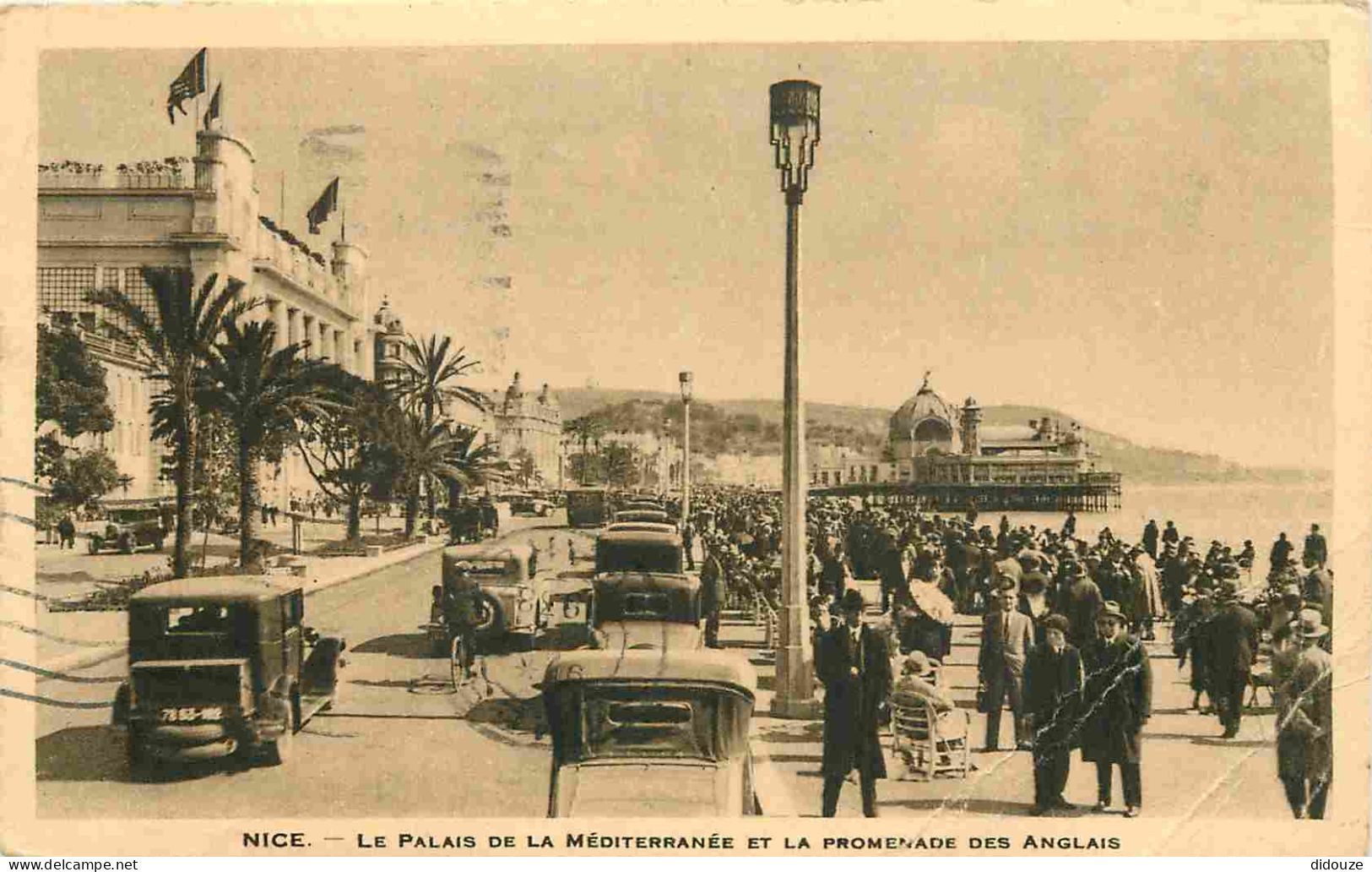 06 - Nice - Palais De La Méditerranée Et Promenade Des Anglais - Animée - Automobiles - CPA - Oblitération Ronde De 1938 - Stadsverkeer - Auto, Bus En Tram