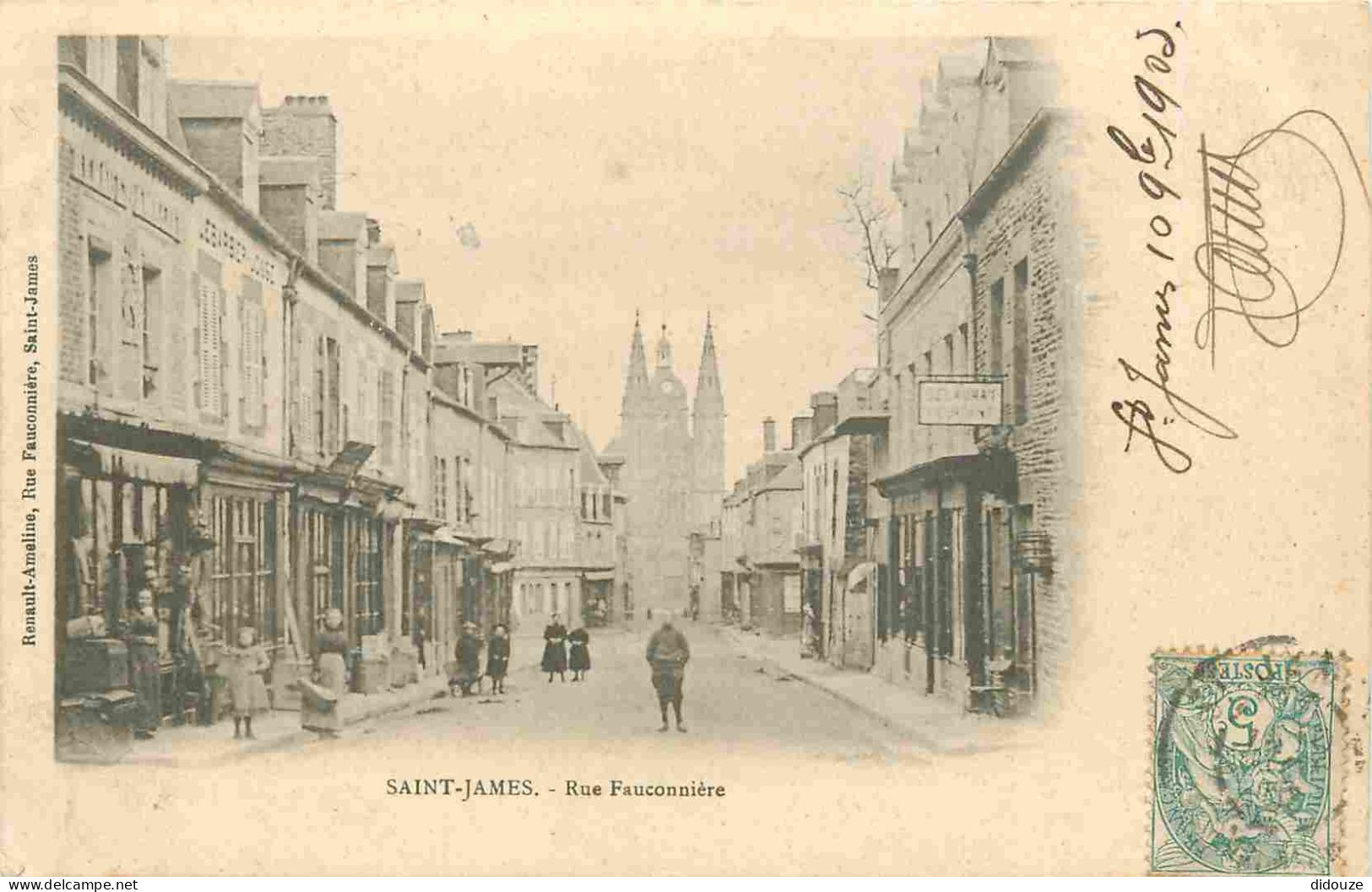 50 - Saint James - Rue Fauconière - Animée - Précurseur - CPA - Oblitération Ronde De 1903 - Voir Scans Recto-Verso - Altri & Non Classificati