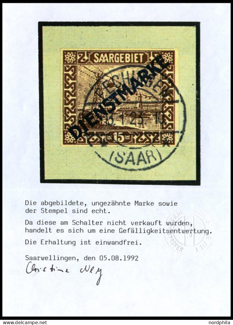 SAARGEBIET D 4IU BrfStk, 1922, 15 C. Diagonaler Aufdruck, Ungezähnt, Mit Rückdatiertem Stempel FECHINGEN, Prachtbriefstü - Other & Unclassified