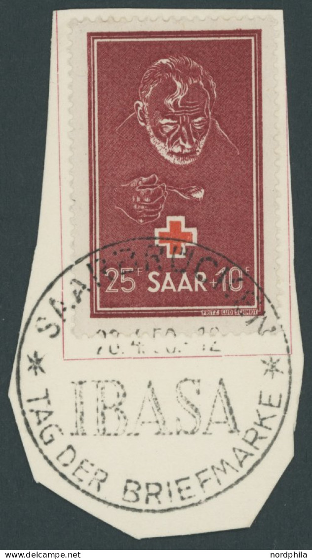 SAARLAND 292 BrfStk, 1950, 25 Fr. Rotes Kreuz Mit Sonderstempel Auf Briefstück, Pracht, Kurzbefund Geigle, Mi. 80.- - Autres & Non Classés