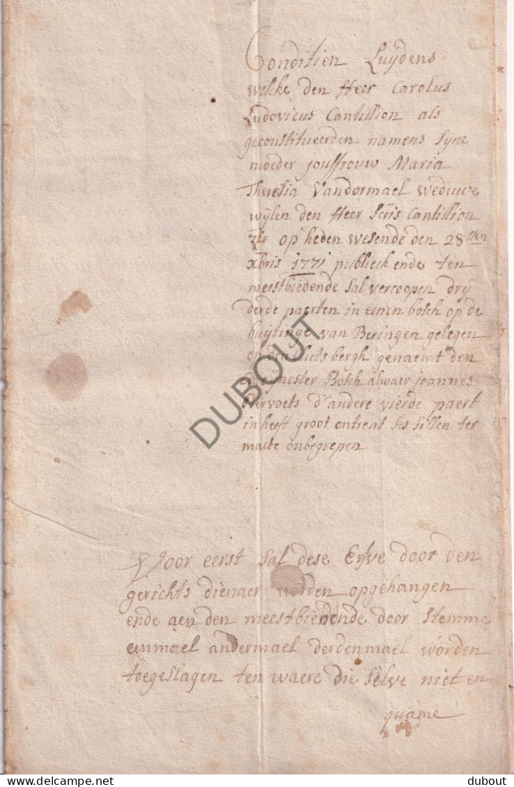 Beringen - Notarisakte 1771 Verkoop (V3053) - Manuscrits