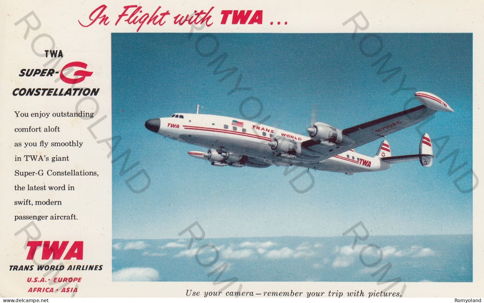 CARTOLINA  C9 TWA SUPER-G CONSTELLATION-TRANS WORLD AIRLINES-FORMATO PICCOLO-VIAGGIATA 1968 - 1946-....: Era Moderna