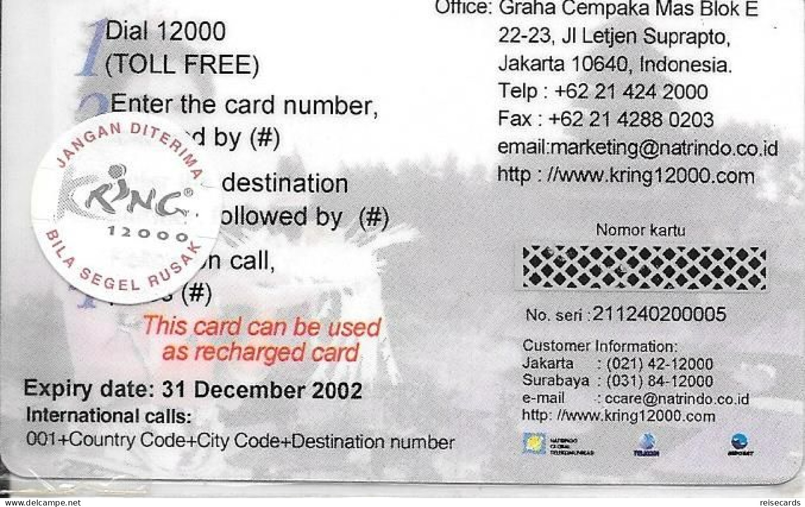 Indonesia: Kring - TeleCard Exhibition 2001 Nieuwegein, Netherlands. Mint - Indonesia