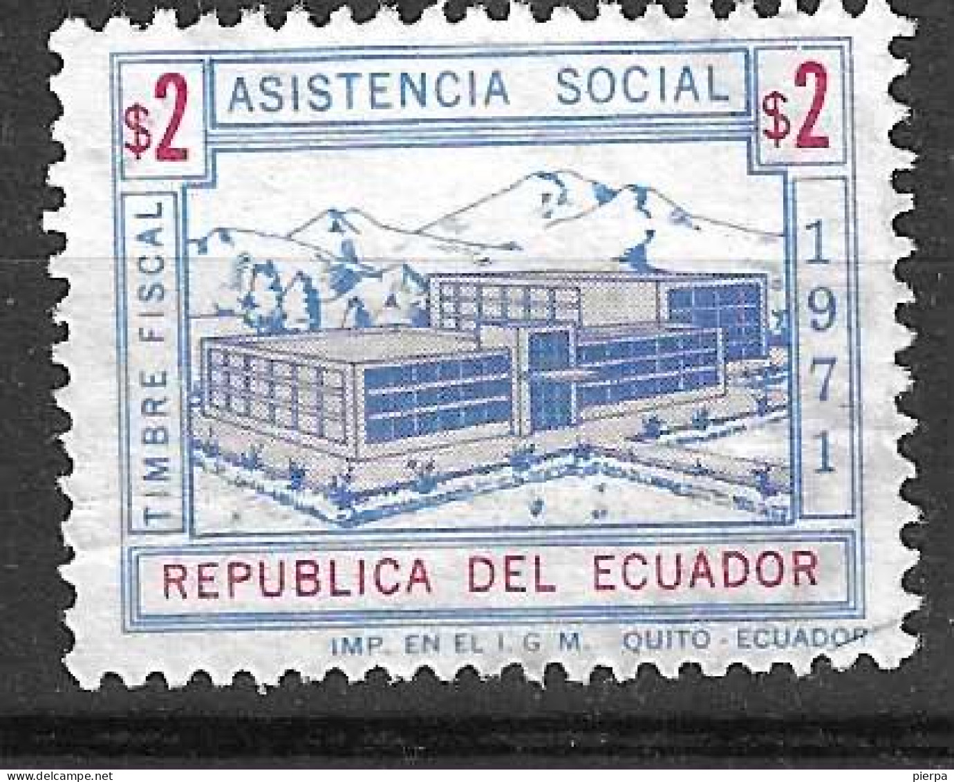 ECUADOR - FRANCOBOLLO FISCALE PER ASSISTENZA SOCIALE - 2$ - Equateur