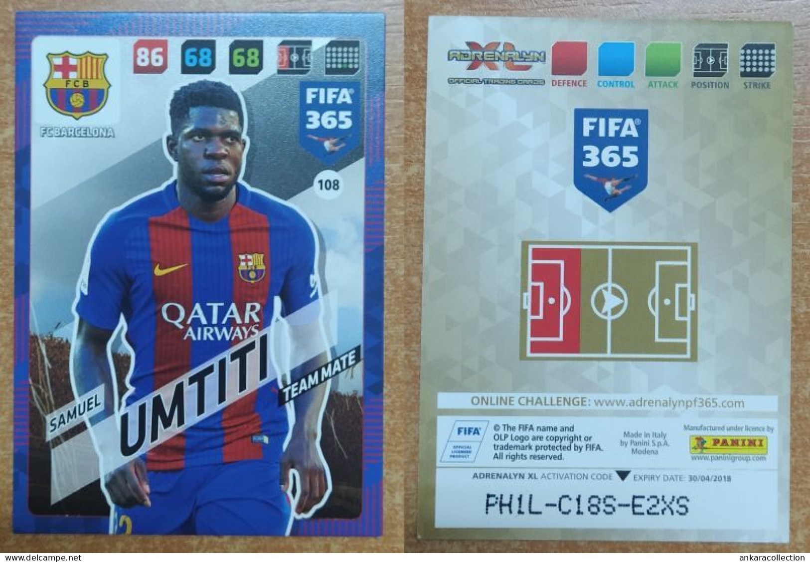 AC - 108 SAMUEL UMTITI  FC BARCELONA  PANINI FIFA 365 2018 ADRENALYN TRADING CARD - Trading Cards