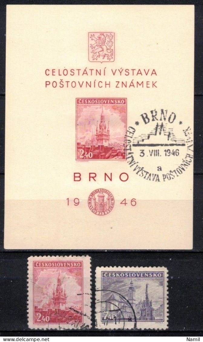 Tchécoslovaquie 1946 Mi 502-3+Bl.9 (Yv 429-30+BF 11), Obliteré, - Oblitérés