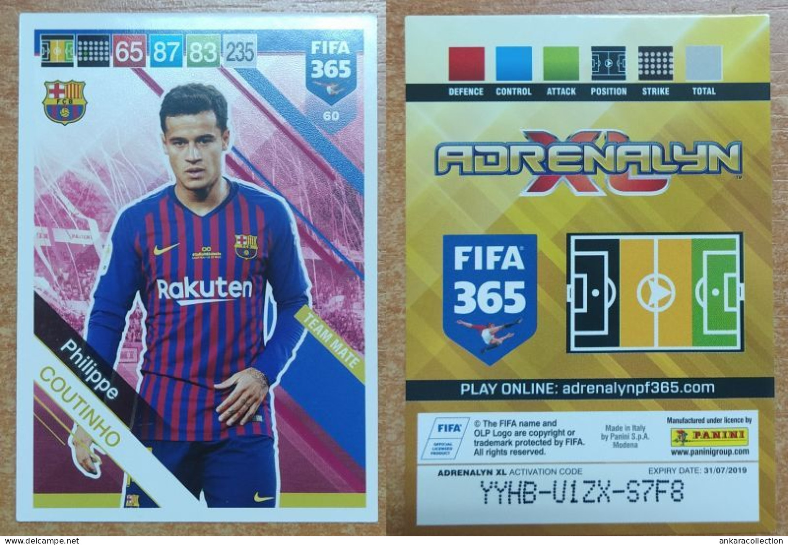 AC - 60 PHILIPPE COUTINHO  FC BARCELONA  PANINI FIFA 365 2019 ADRENALYN TRADING CARD - Trading-Karten