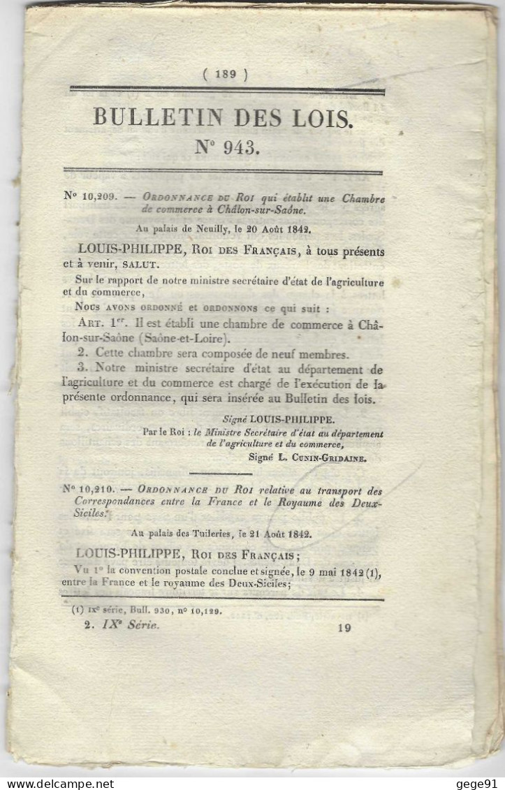 Bulletin Des Lois 943 _ 1842 - Voir Le Descriptif Pour Le Contenu - Gesetze & Erlasse