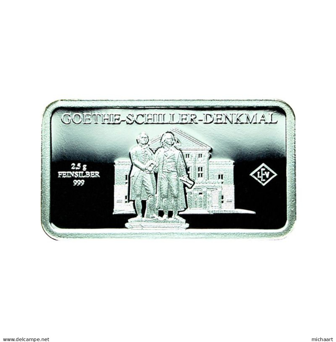 Germany Silver Ingot Bar Proof 2.5g Landmarks Goethe Schiller Monument 03858 - Conmemorativas