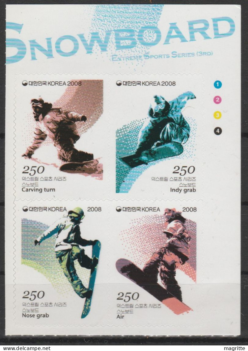 Corée Du Sud 2008 Snowboard Surf Des Neiges Autocollants  South Korea Self Adhesive Stamps Snowboard - Invierno