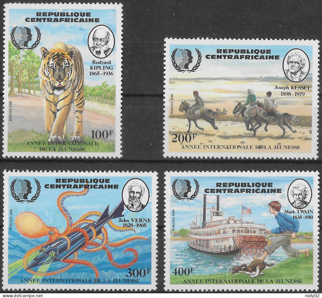 CENTRAFRIQUE - AUTEURS DE ROMANS POUR LES JEUNES - N° 666 A 669 - NEUF** MNH - Writers