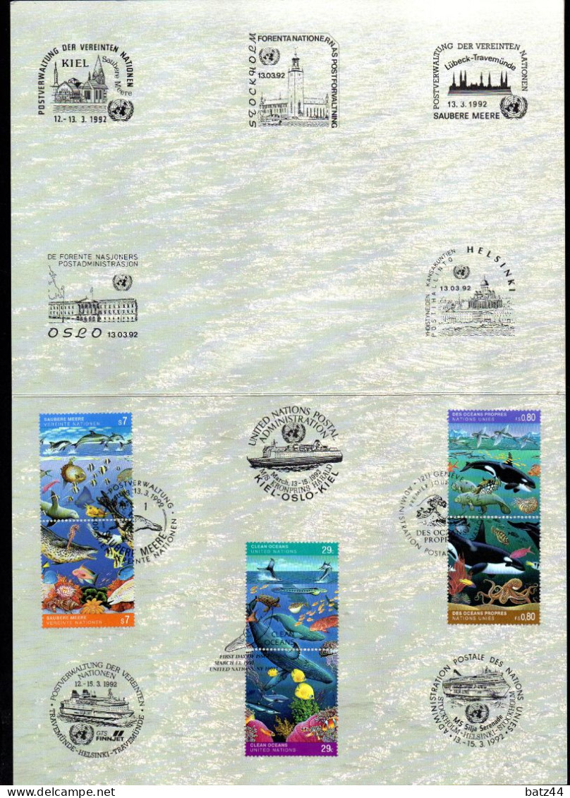 ONU Carte Souvenir Deux Volets 1992 Des Océans Propres Clean Oceans Saubere Meere - ONU