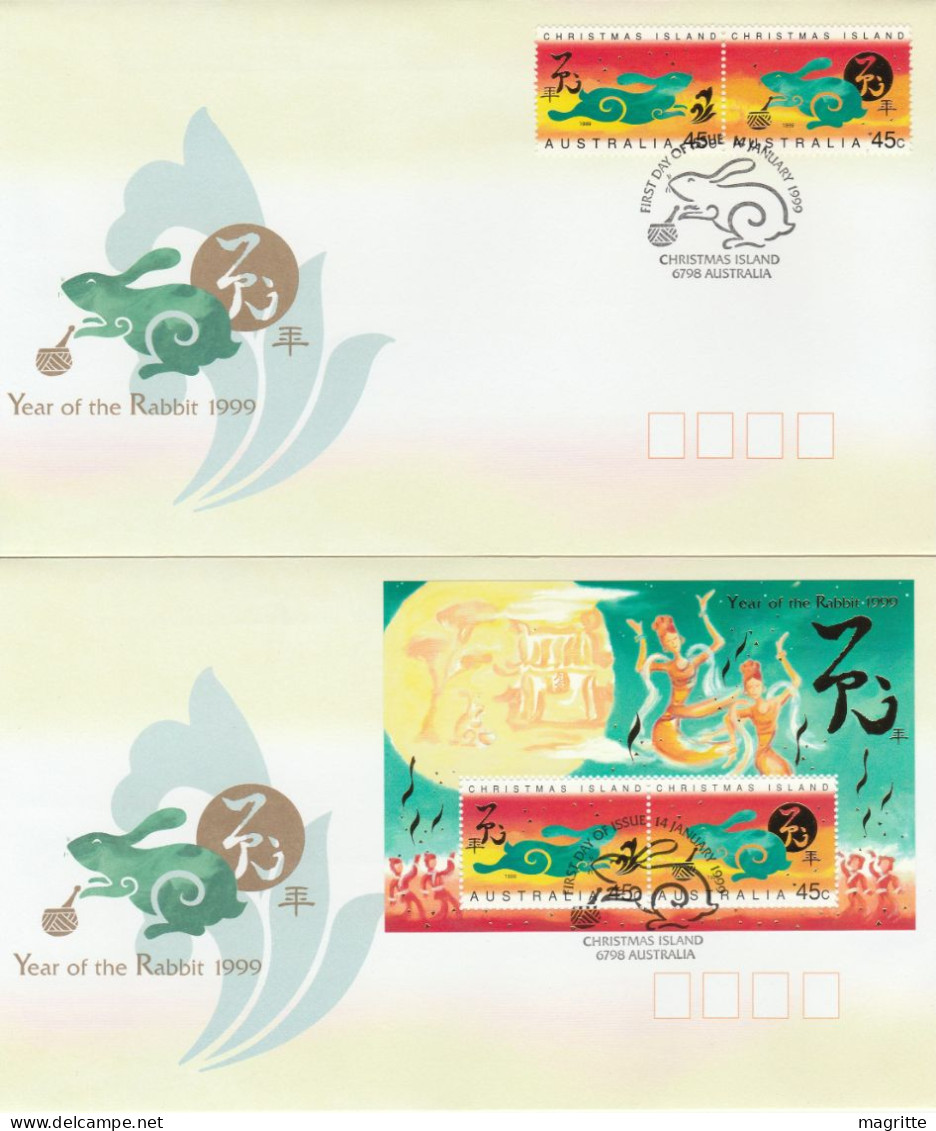 Australie Christmas Island 1999 Année Du Lapin FDC 's Entier Australia Year Of The Rabbit FDC's Stationery - Chinese New Year
